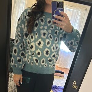 Blue Leopard Print Women's Sweater